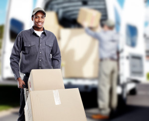 African-American postman. Delivery and shipping background